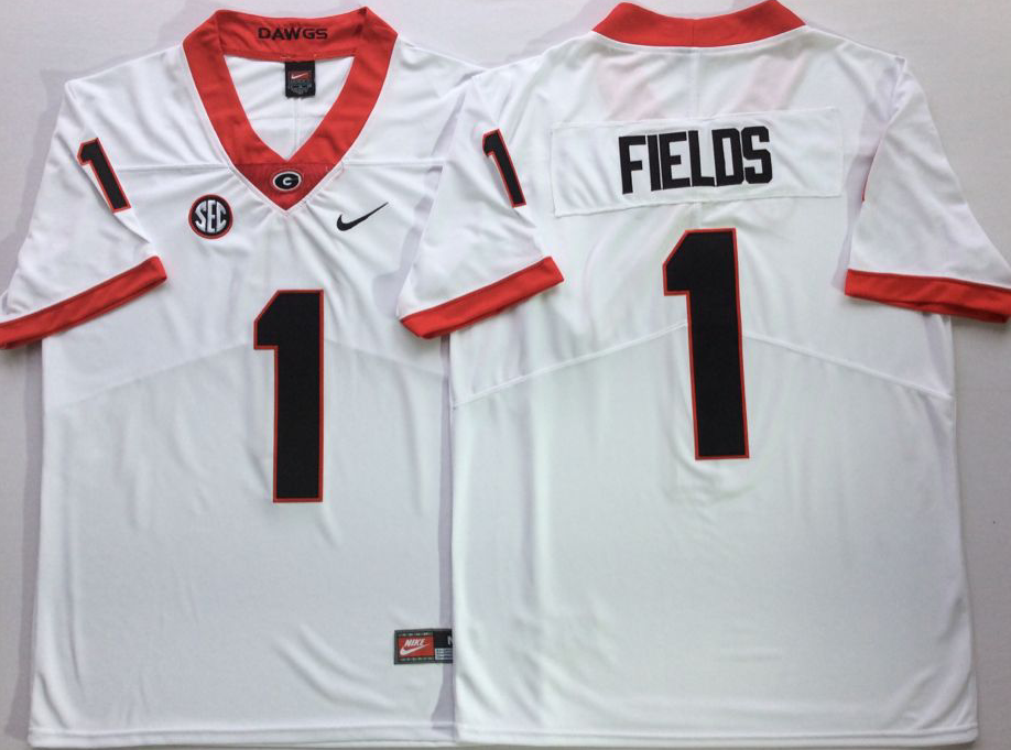 NCAA Men Georgia Bulldogs White #1 FIELDS->ncaa teams->NCAA Jersey